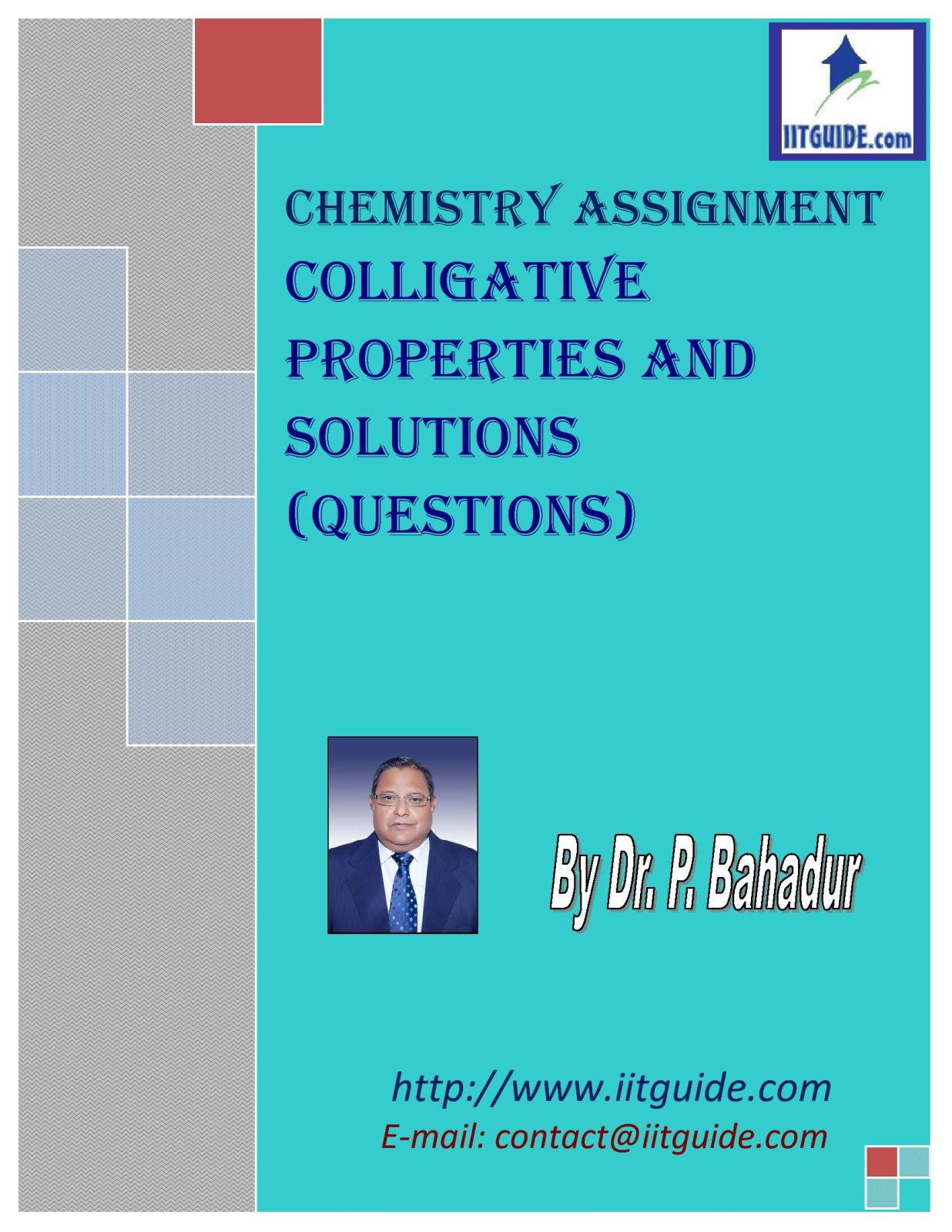 IIT JEE Main Advanced Chemistry Problems - Colligative Properties and Solutions