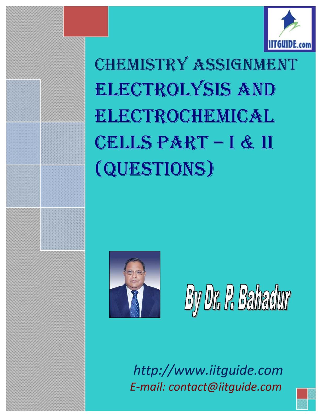 IIT JEE Main Advanced Chemistry Problems - Electrochemical Cells
